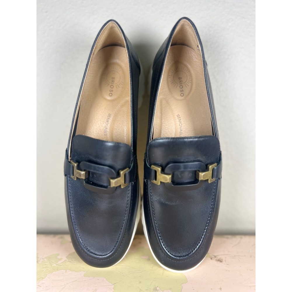 Brioso Shaye Leather Hardware Detail EVA Loafers Black Wedge Size 9 - Picture 8 of 12